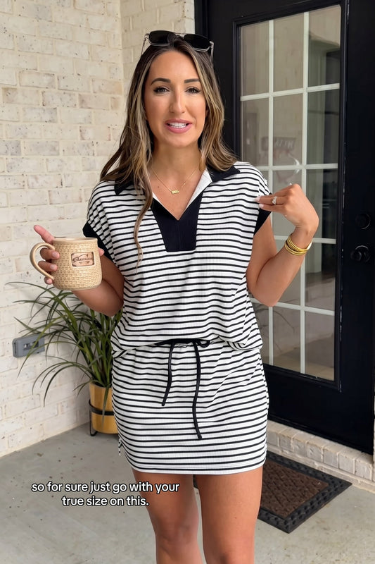 Striped Drawstring Skort Set