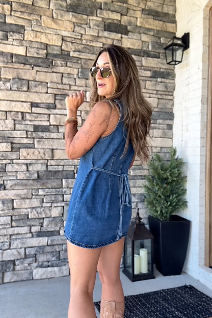 Sleeveless Button-Down Denim Mini Dress