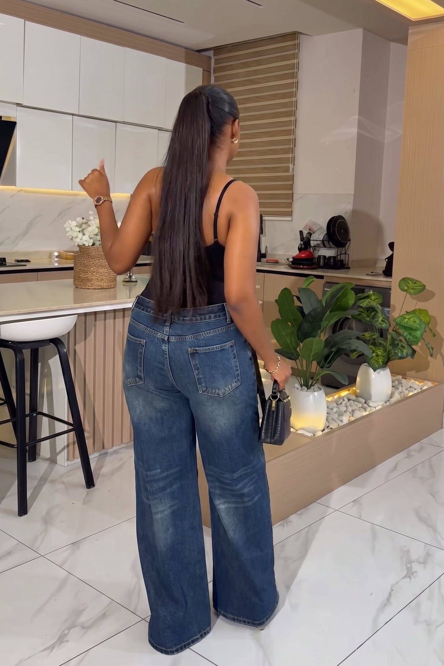 High Waisted Dark Wash Wide Leg Jeans