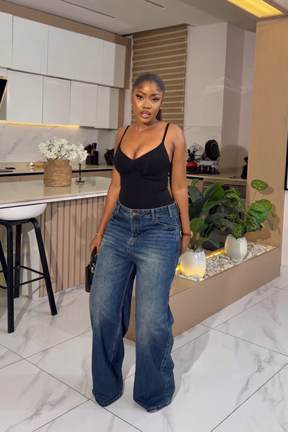 High Waisted Dark Wash Wide Leg Jeans