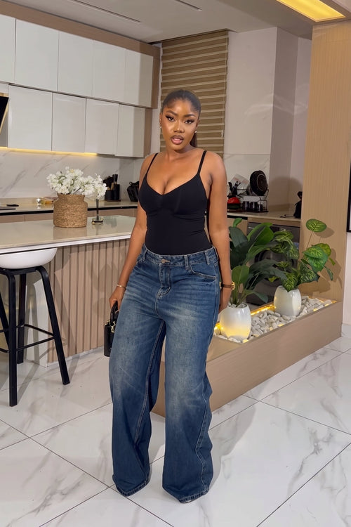 High Waisted Dark Wash Wide Leg Jeans