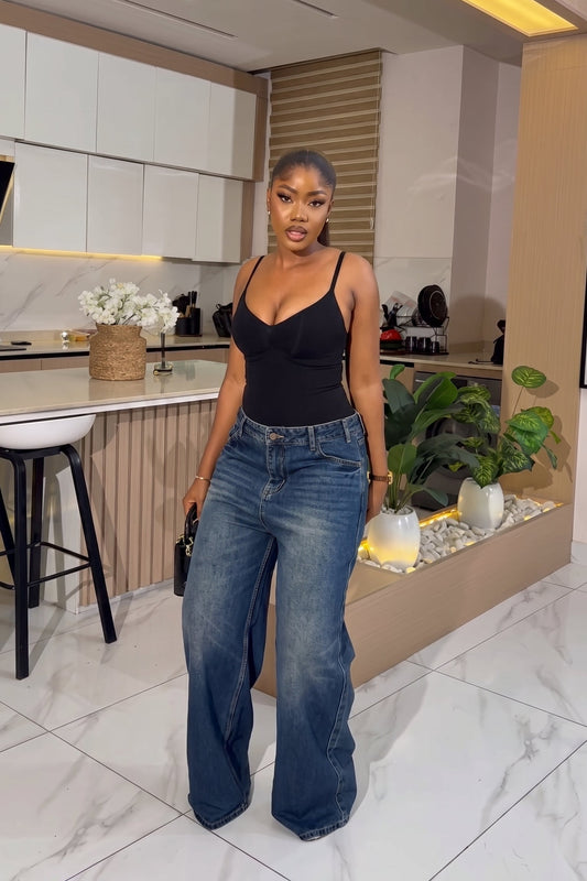High Waisted Dark Wash Wide Leg Jeans