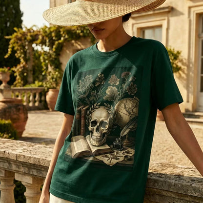 Dark Academia Skull Print Burgundy Tee