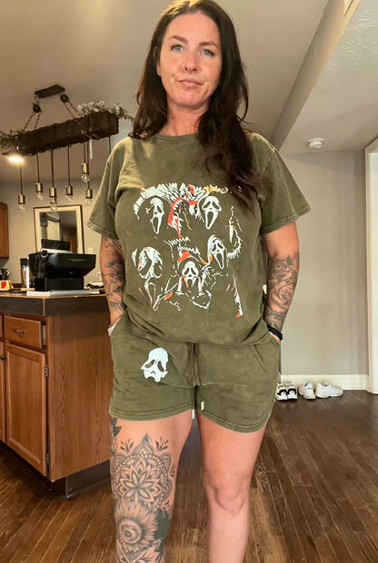 Ghostface Halloween Washed 2-Piece Short Set