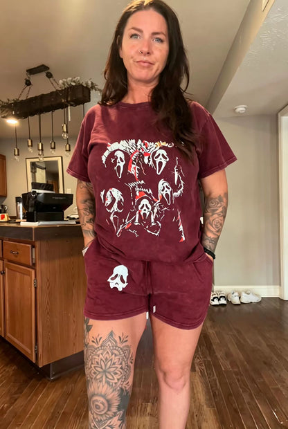 Ghostface Halloween Washed 2-Piece Short Set