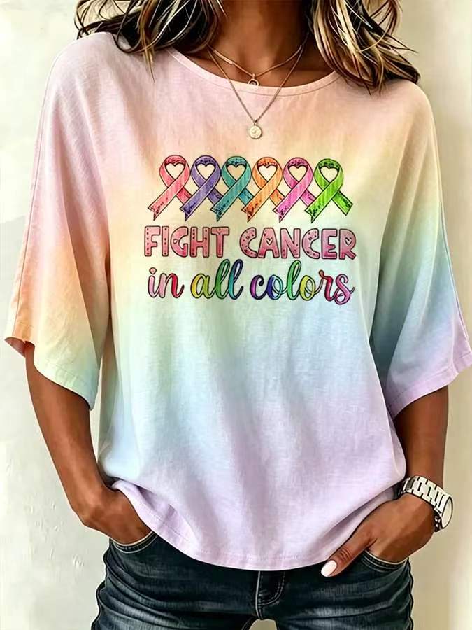 Women's All Cancer Struggle Print Crew Neck Top