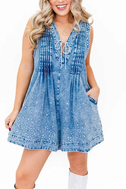 Women's Sparkly Rhinestone Denim Romper