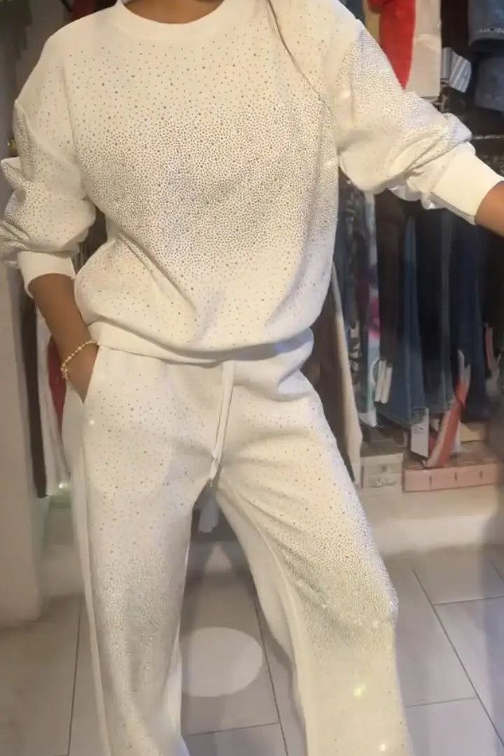 Women's Round Neck Rhinestone Fashion Casual Suit