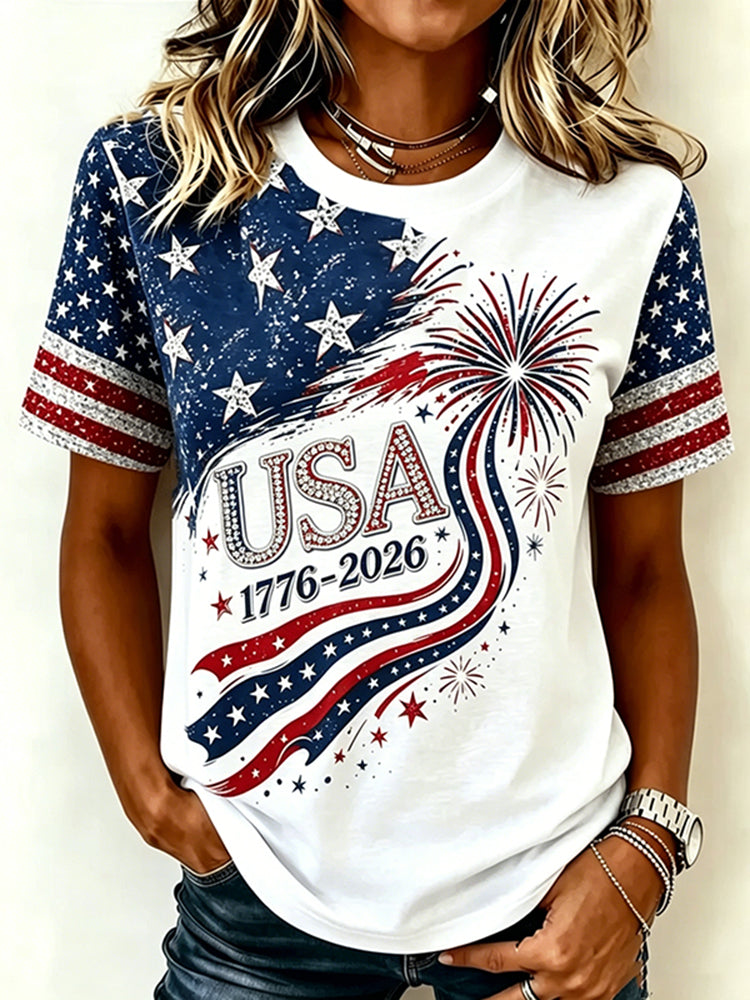 Women's Anniversary Independence Day Flag Art Print  T-shirt
