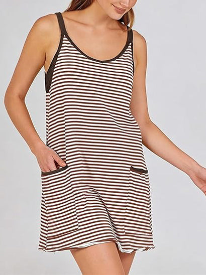 Women's Striped Athletic Dress with Built-in Shorts