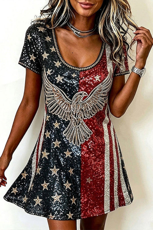 Women's Retro Independence Day Eagle Print Short-sleeve Dress