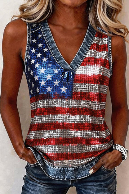Women's Retro Independence Day Floral Pattern Casual Vest