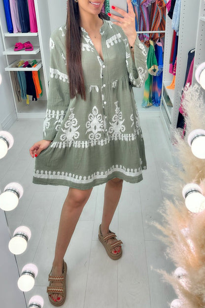Printed Linen Smock Dress