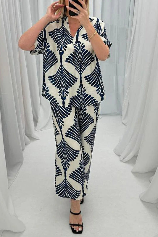 Casual V-neck Printed Two-piece Suit