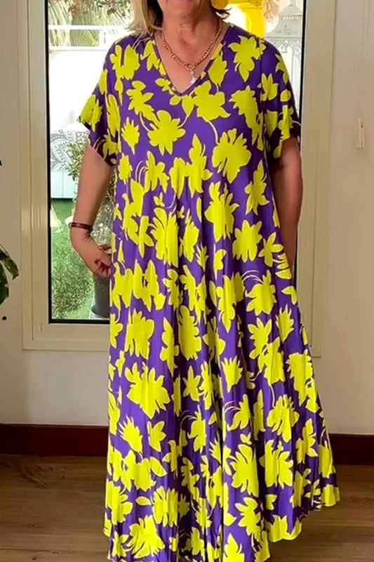 V-neck Short-sleeved Printed Dress