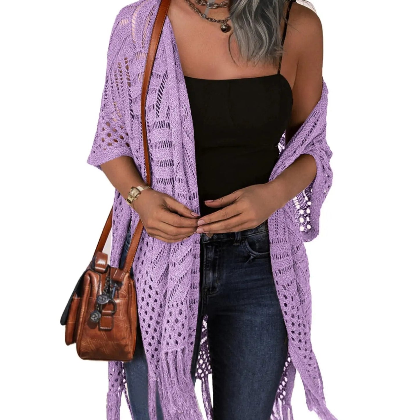 🔥Women’s Oversized Knit Cardigan – Lightweight Crochet Tassel Kimono for Spring & Summer 🌸