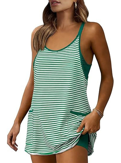 Women's Striped Athletic Dress with Built-in Shorts