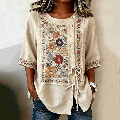 Women's Retro Bohemian Floral Design Short-sleeve Top