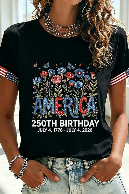Women's 250 Years Of Freedom Flower Art Print T-shirt