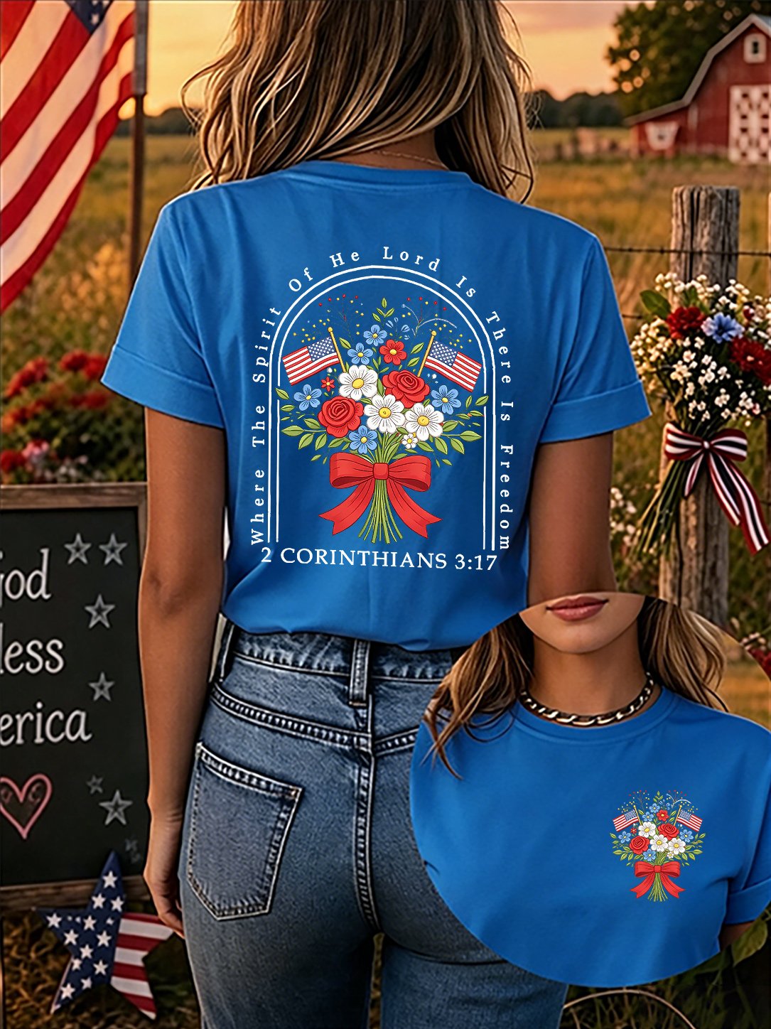 Where The Spirit Of The Lord Is, There Is Freedom. Women'S 250th Anniversary American Faith Print Short-Sleeve T-Shirt