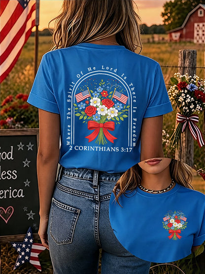 Where The Spirit Of The Lord Is, There Is Freedom. Women'S 250th Anniversary American Faith Print Short-Sleeve T-Shirt