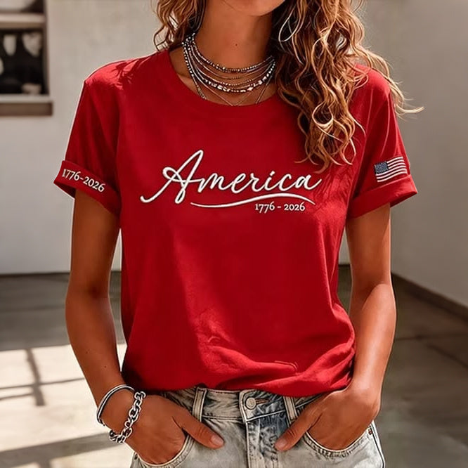 Women's America Independence Day Print Crew Neck Short Sleeve T-shirt