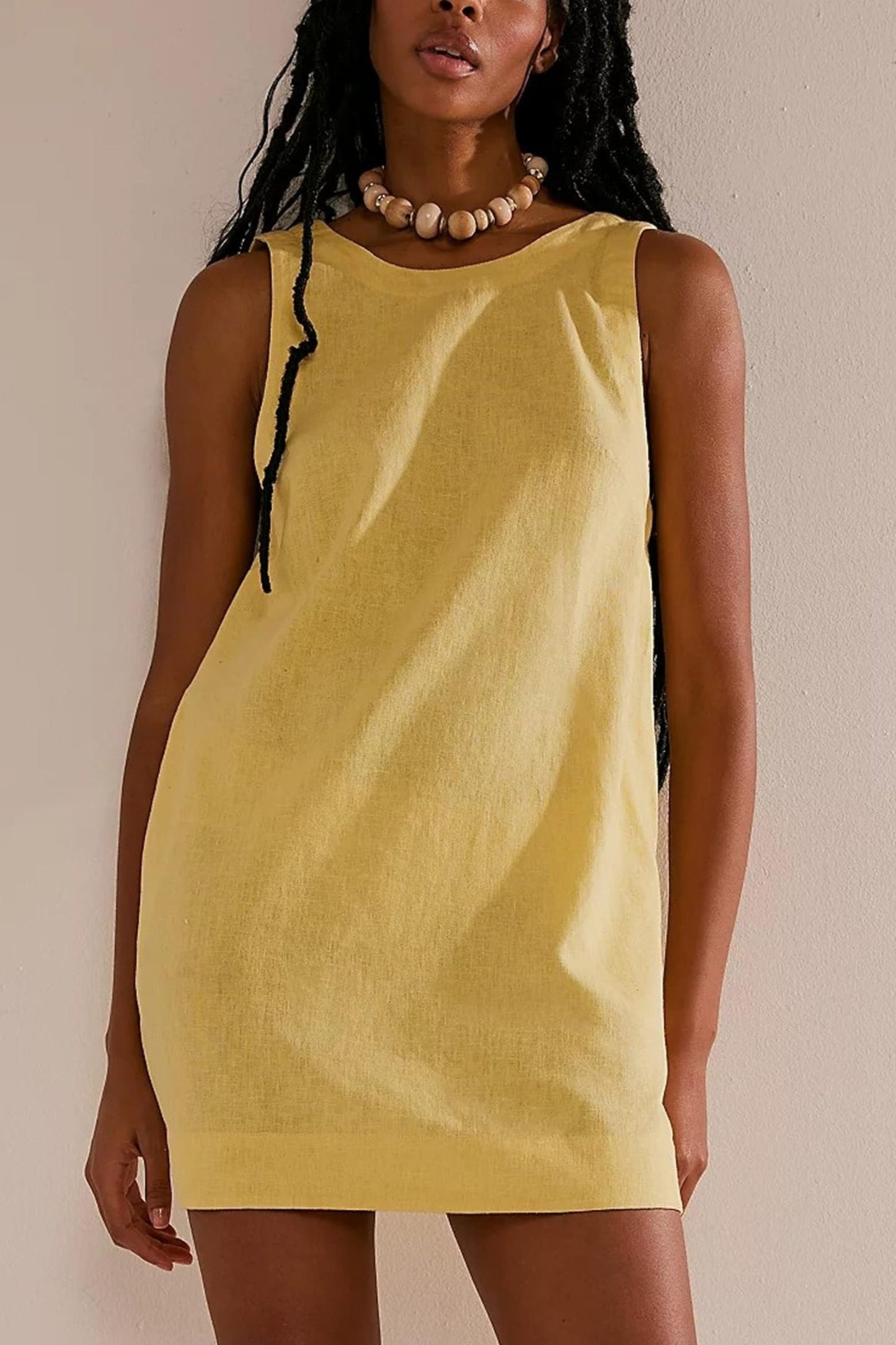 Hollow Back Cotton-Linen Mini Dress