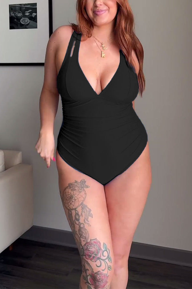 Solid Pleated One-Piece Swimsuit(Buy 2 Get Free Shipping)