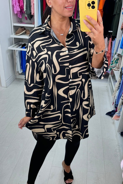 Abstract Print Oversized Shirt
