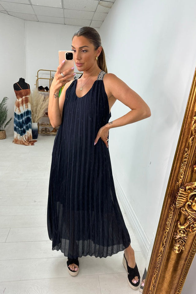 Pleated Racerback Maxi Dress