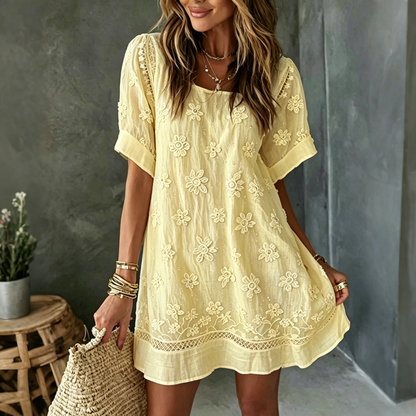 womens rose art linen blend round neck maxi dress