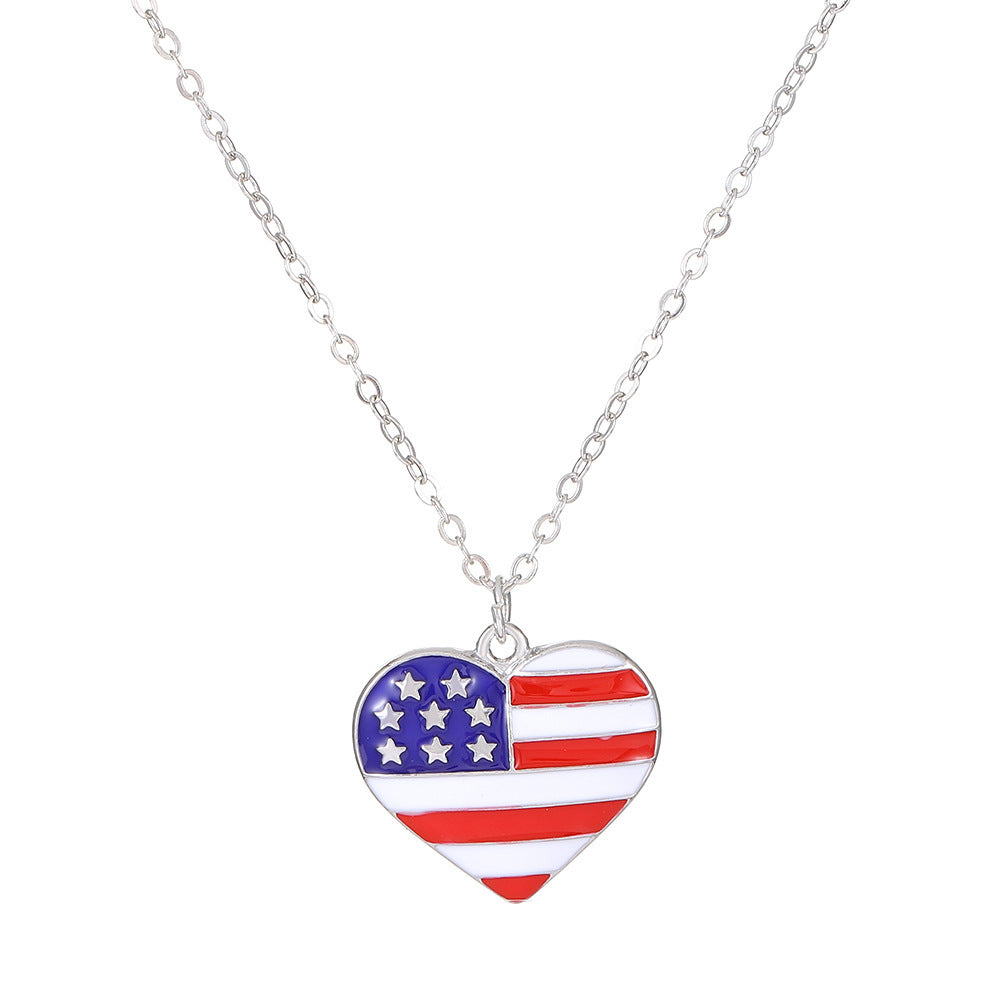 American Independence Day Heart Flag Necklace