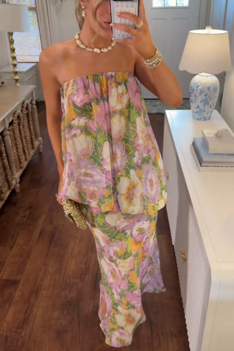 Spring Bloom Strapless Maxi Dress