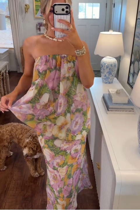 Spring Bloom Strapless Maxi Dress