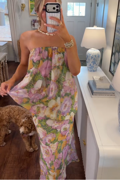 Spring Bloom Strapless Maxi Dress