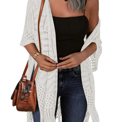 🔥Women’s Oversized Knit Cardigan – Lightweight Crochet Tassel Kimono for Spring & Summer 🌸