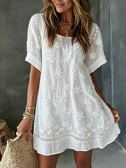 womens rose art linen blend round neck maxi dress