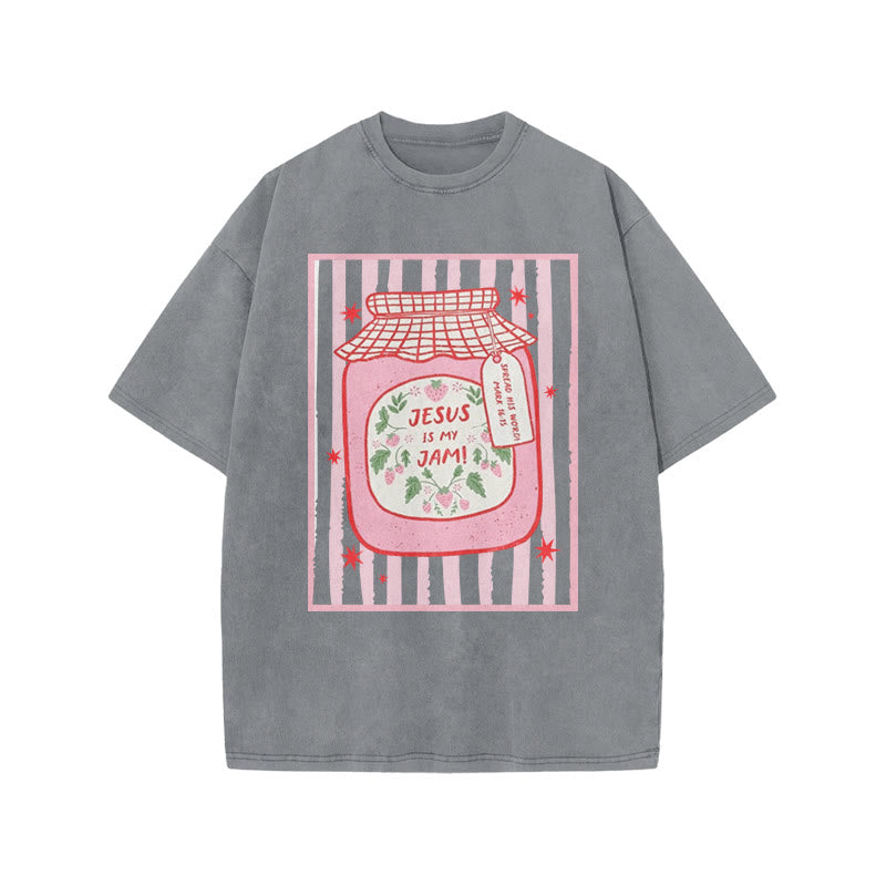 Jesus Is My Jam Spread His Word Mark 16:15 Print Acid Washed T-shirt