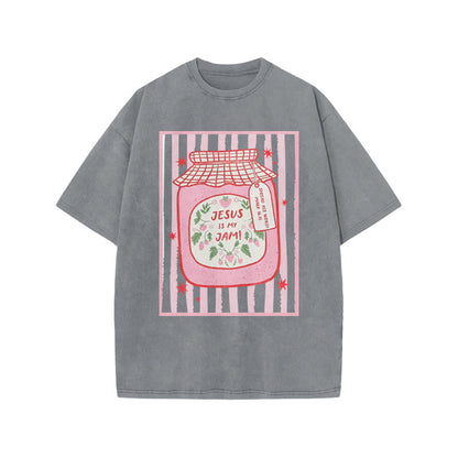 Jesus Is My Jam Spread His Word Mark 16:15 Print Acid Washed T-shirt