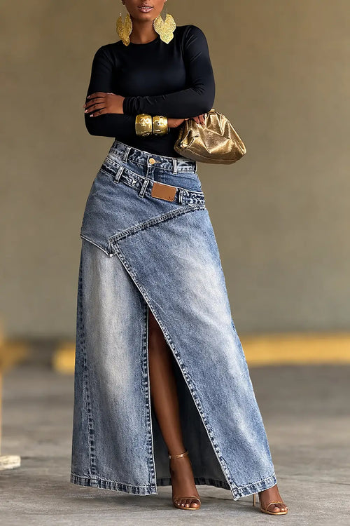 Slit Long Denim Skirt