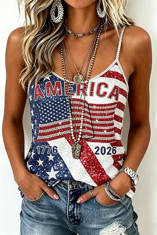 Women's Independence Day Print Sleeveless Camisole Top