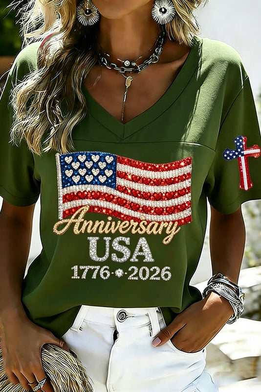 Women's Usa Anniversary Print V-neck T-shirt