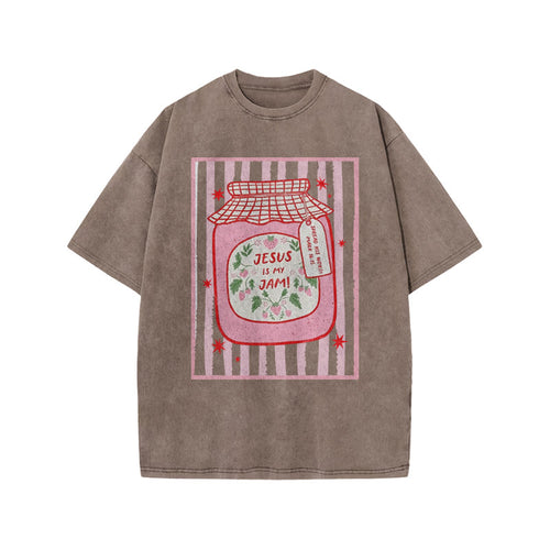 Jesus Is My Jam Spread His Word Mark 16:15 Print Acid Washed T-shirt