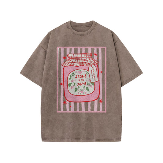 Jesus Is My Jam Spread His Word Mark 16:15 Print Acid Washed T-shirt