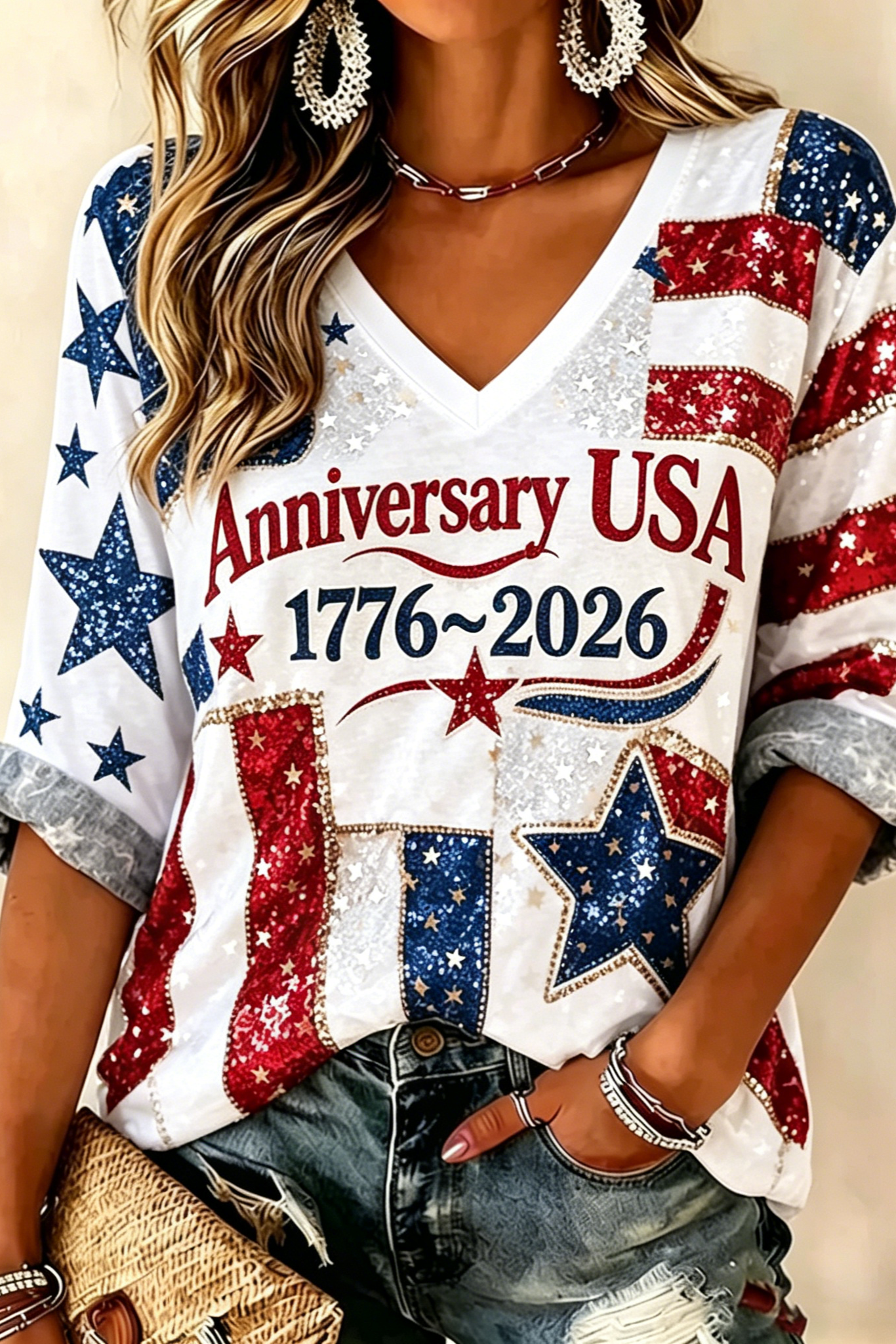 Women's Usa Anniversary Celebration V-neck T-shirt