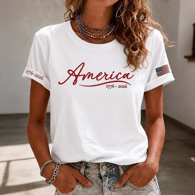 Women's America Independence Day Print Crew Neck Short Sleeve T-shirt