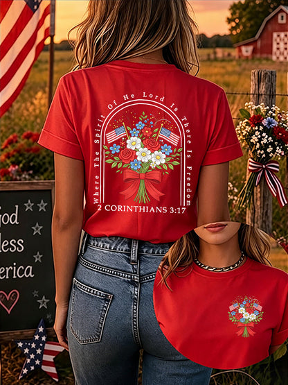Where The Spirit Of The Lord Is, There Is Freedom. Women'S 250th Anniversary American Faith Print Short-Sleeve T-Shirt