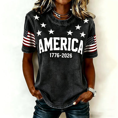 Women's 1776 Independence Day Flag Print Casual T-shirt