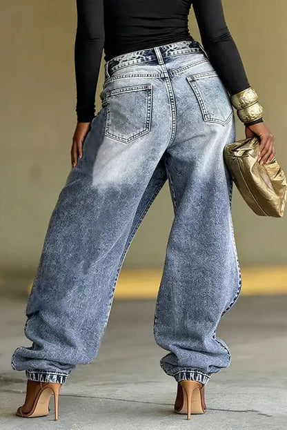 Rhinestone Tassel Faux Two-piece Jeans