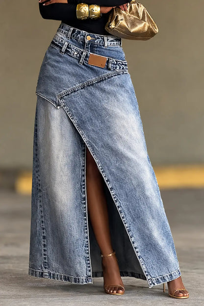 Slit Long Denim Skirt